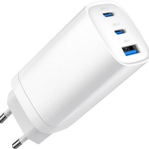 Brzi punjač 3-port 65W GaN USB PowerDelivery fast charger, white