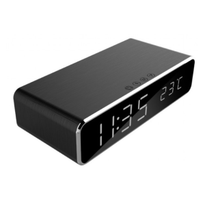 Digitalni sat + alarm sa bežičnim punjenjem telefona, Black