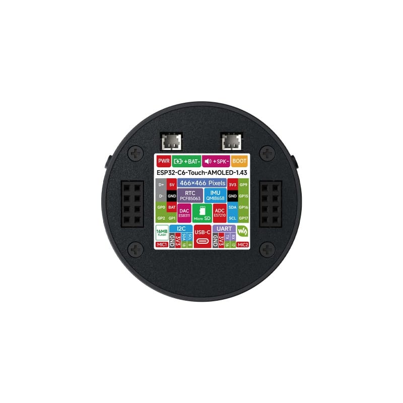 ESP32-C6 1.43 inča AMOLED Touch, 160MHz RISC-V, 466×466, QSPI Interface, Dual mikrofon - Slika 4