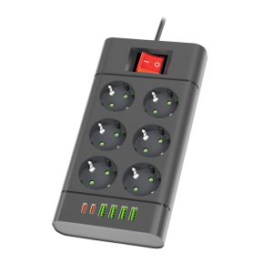 Razvodnik sa 6 mesta 2m 1.5 mm2 + prekidač + 4 x USB + 2 x tip C