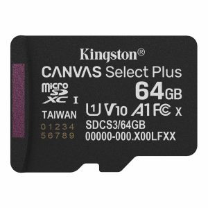 Kingston MicroSD 64GB, Canvas Select Plus, Class 10 UHS-I U1 V10 A1, Read up to 100MB/s