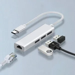 Tip-C HUB 4 u 1 RJ45 100M LAN + 2xUSB 2.0 + 1xUSB 3.0