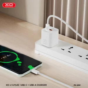 XO L147 Kućni punjač 20W PD + Tip C kabl 1m