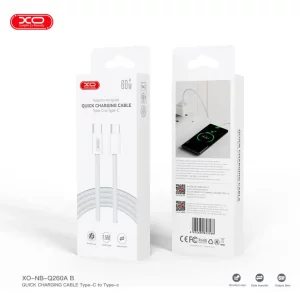 XO NB-Q260B Tip C na Tip C kabl – beli pleteni 1.5m 60W