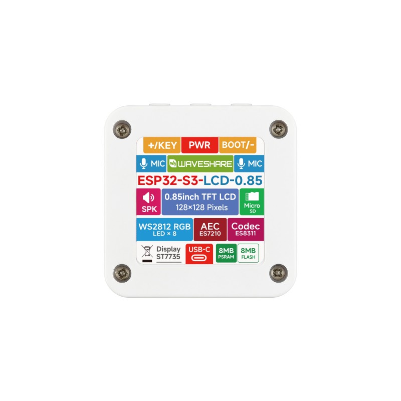 ESP32-S3 0.85 inča LCD, 128 x 128, Dual Mikrofoni, zvučnik, baterija, RGB LED svetlo, 2.4GHz Wi-Fi, BLE 5 - Slika 4
