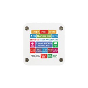 ESP32-S3 2.16 inča AMOLED, touch, 480 x 480, mikrofoni, zvučnik, 2.4GHz Wi-Fi, BLE 5